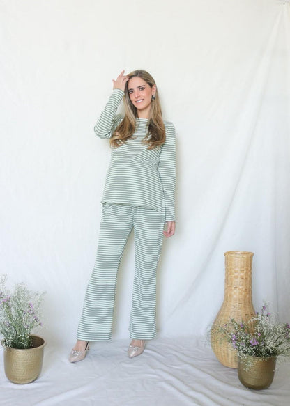 Conjunto de maternidad Cinthya, verde rayitas