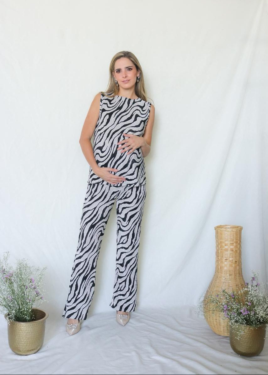 Conjunto de maternidad Mayte, b&n corrugado