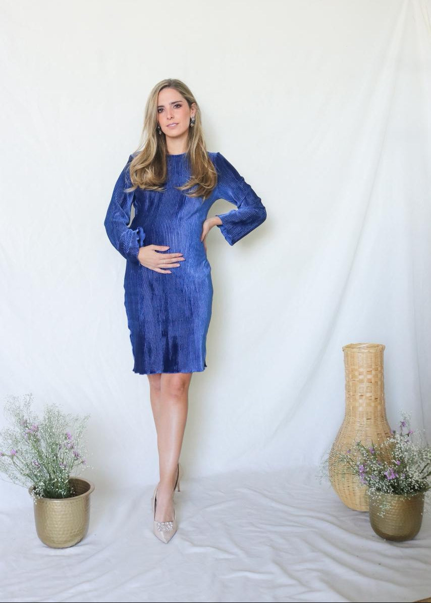 Vestido yoceline, azul terciopelo rayas G