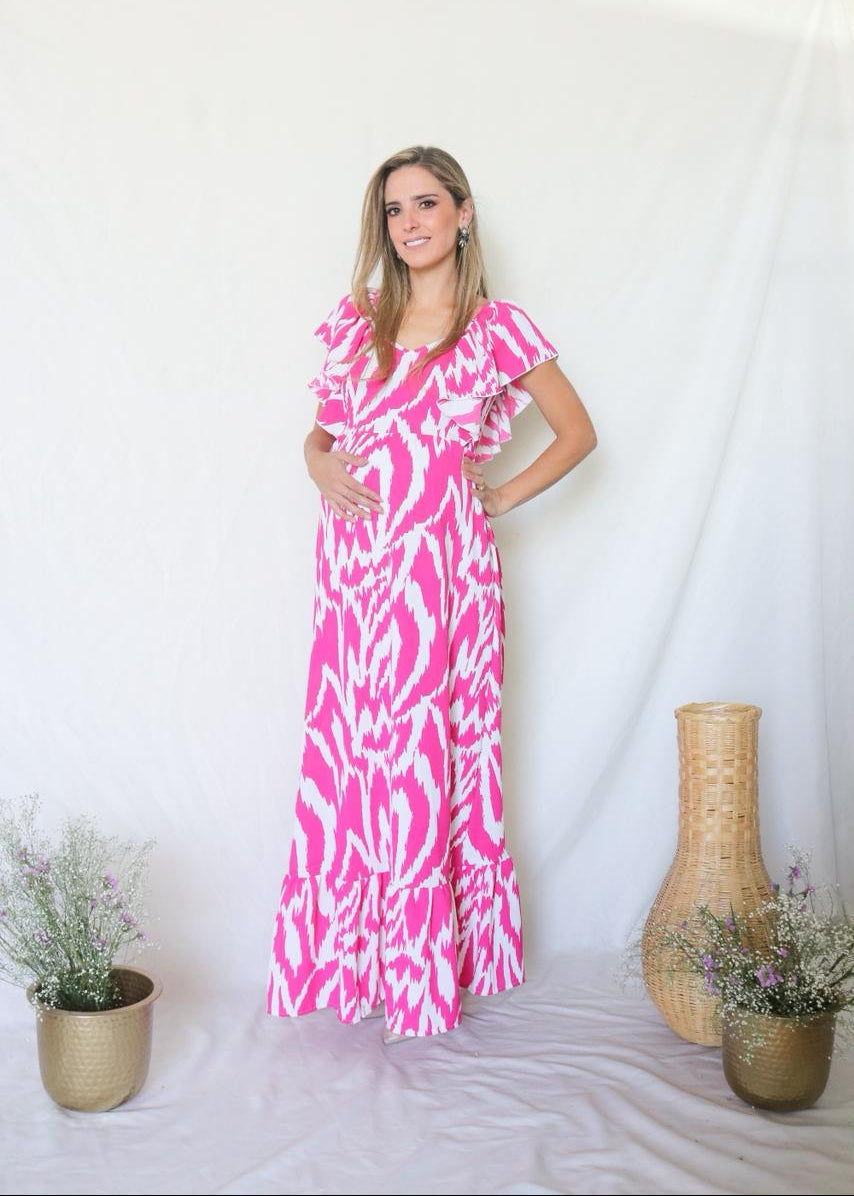 Vestido de Maternidad, Cristina rosa barbie y blanco CH
