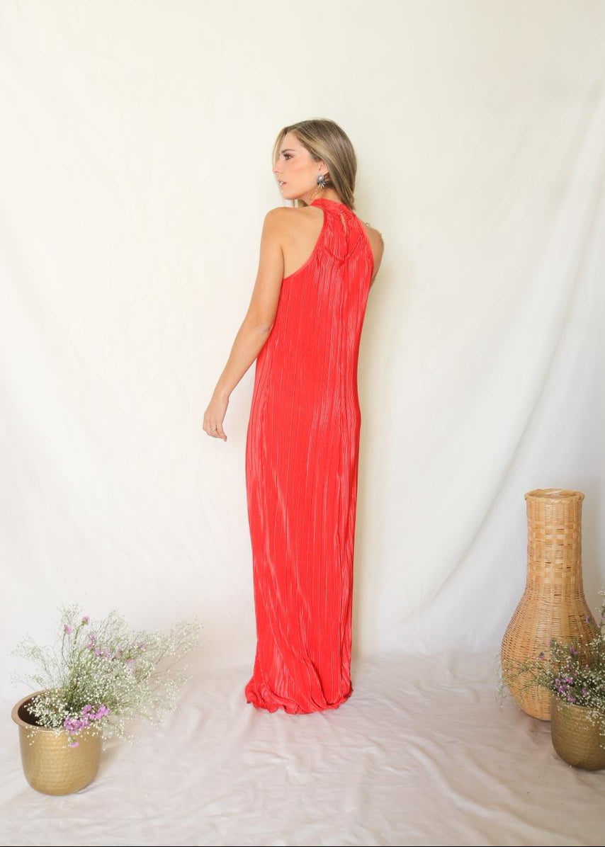 Vestido de maternidad Evelyn, rojo corrugado
