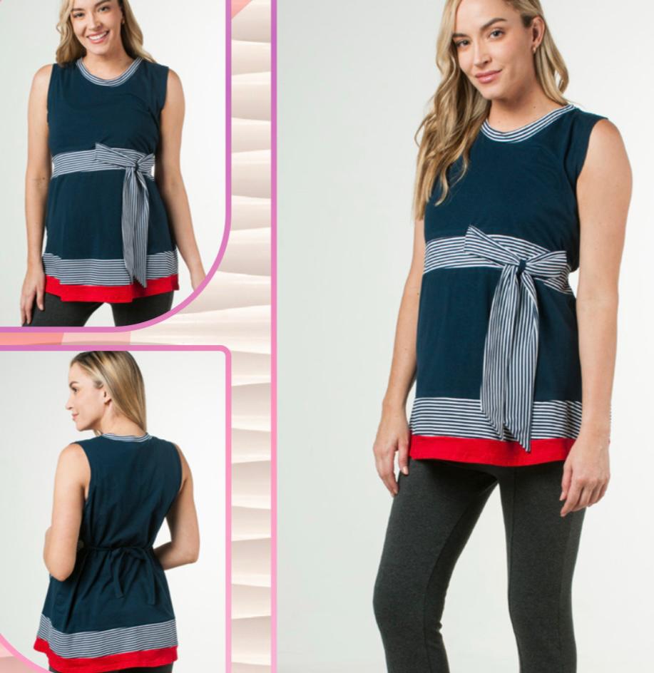 Blusa de maternidad sin mangas, con moño