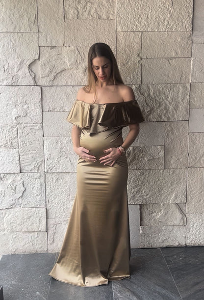 Vestido de maternidad Ana Luisa oro licra