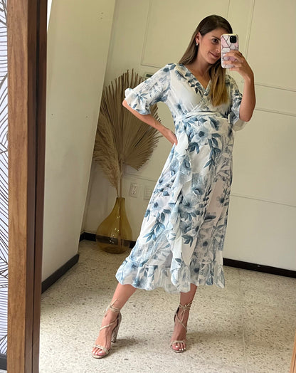 Vestido de maternidad, Ursula blanco con azul XG