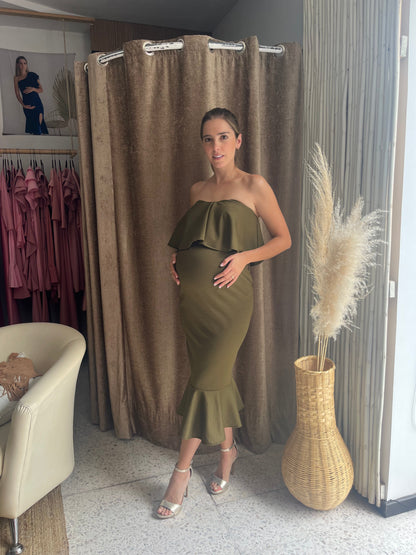 Vestido de maternidad, verde olivo Loredana sin mangas