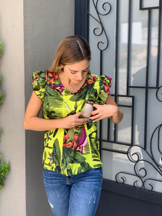 Blusa de lactancia, andy verde flores vivas