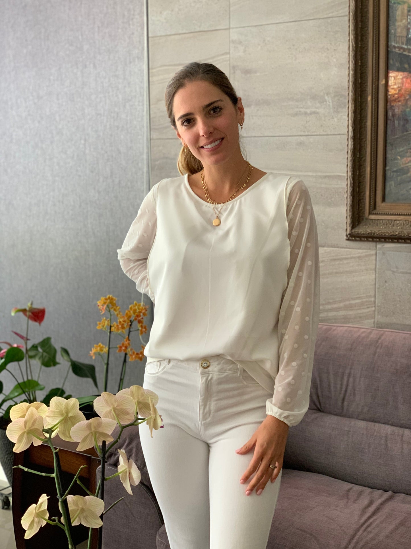 Blusa de Lactancia, Daniela Blanca bolitas CH a XG
