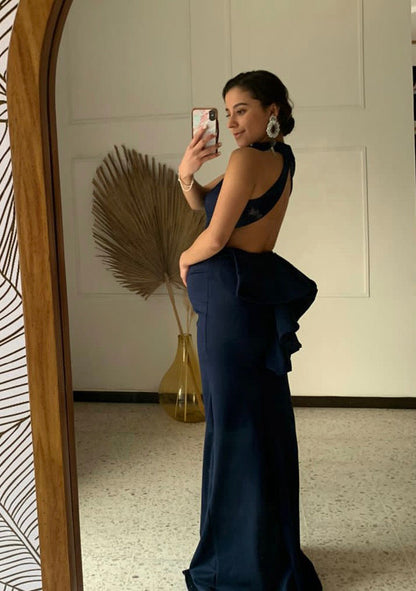 Vestido maternidad Eugenia largo azul marino