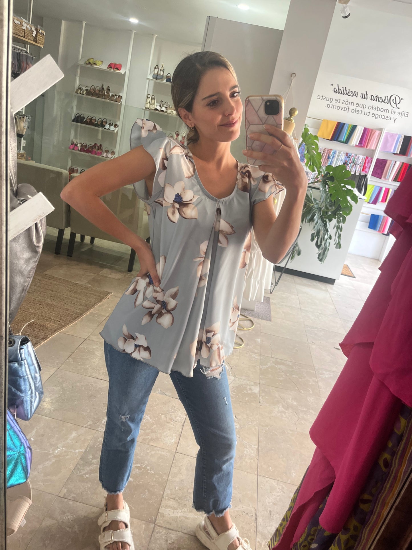 Blusa de lactancia/maternidad, Bertha gris flores