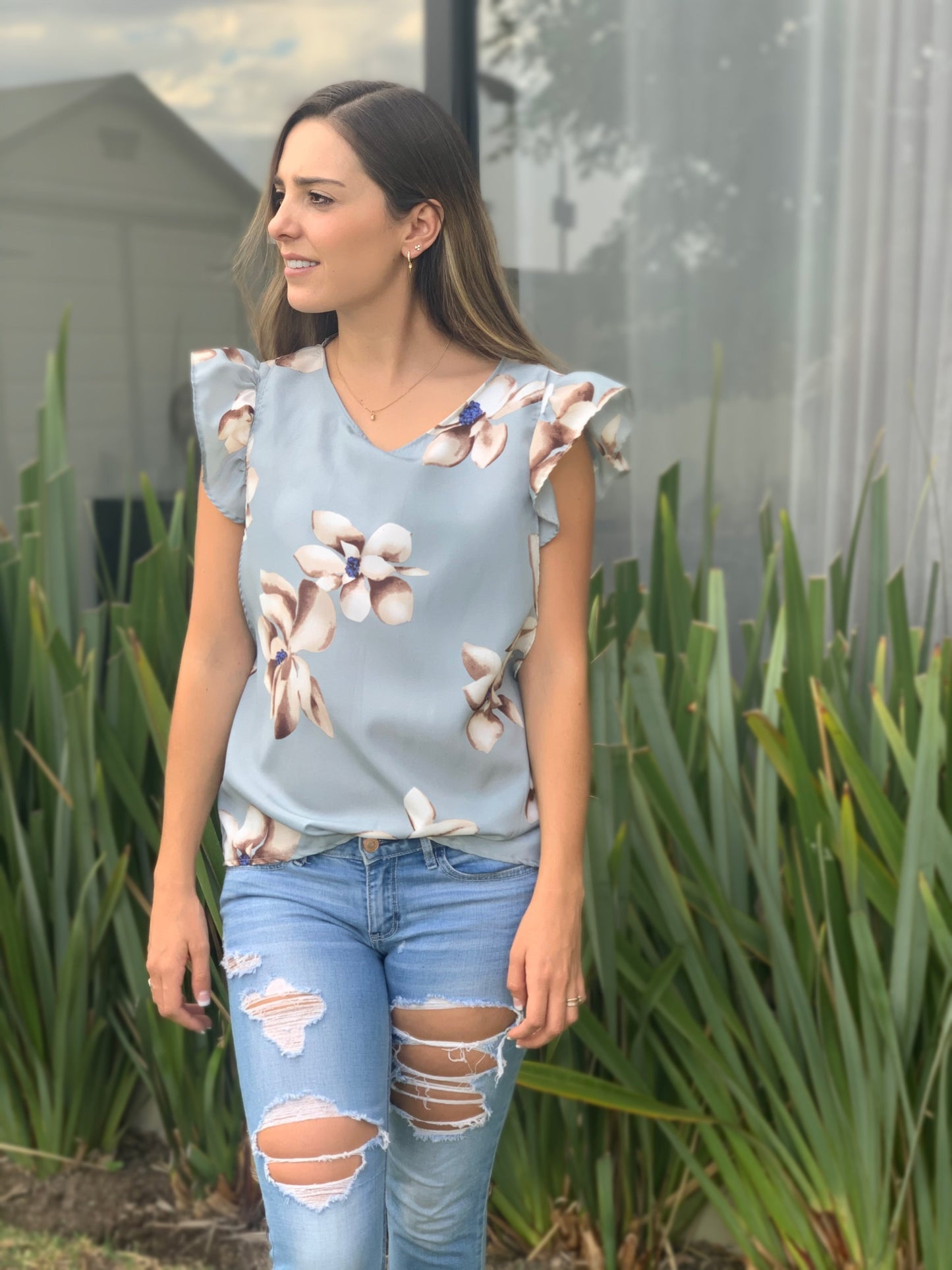 Blusa de lactancia, Andy gris flores