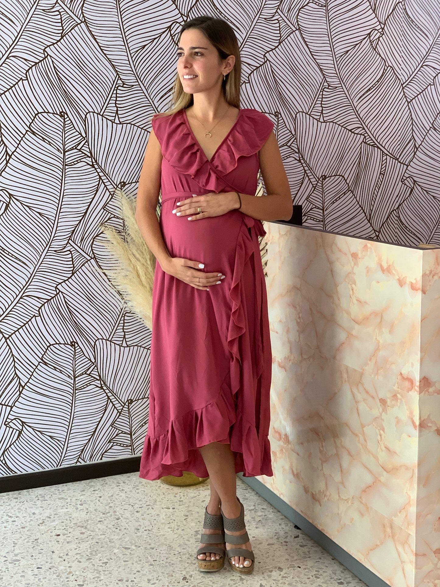 Vestido de maternidad María Luisa, rosa quemado CH, M y G