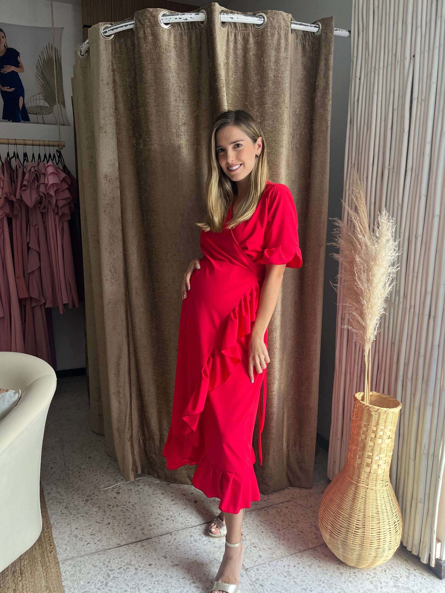 Vestido de maternidad, Ursula rojo con olanes M y XG
