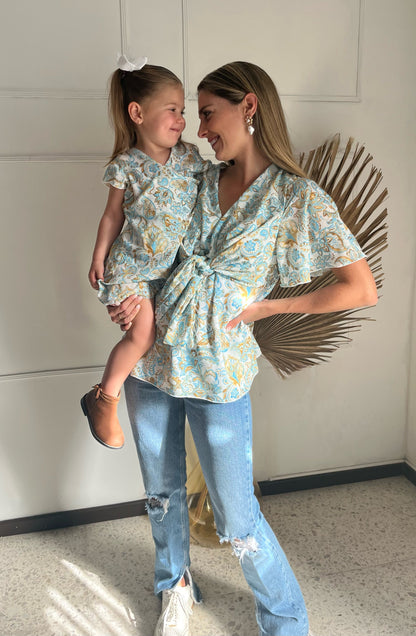 Match, verde parsley (Blusa mamá G vestido niña 3 años)