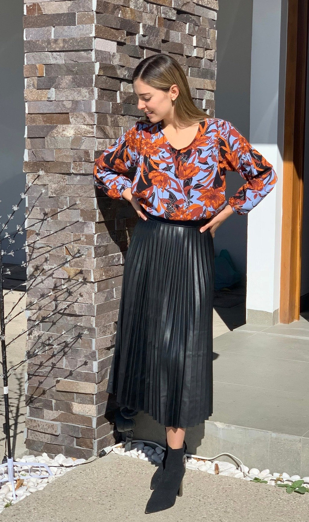 Blusa de Lactancia, Daniela Azul Flores naranjas CH, M y XG